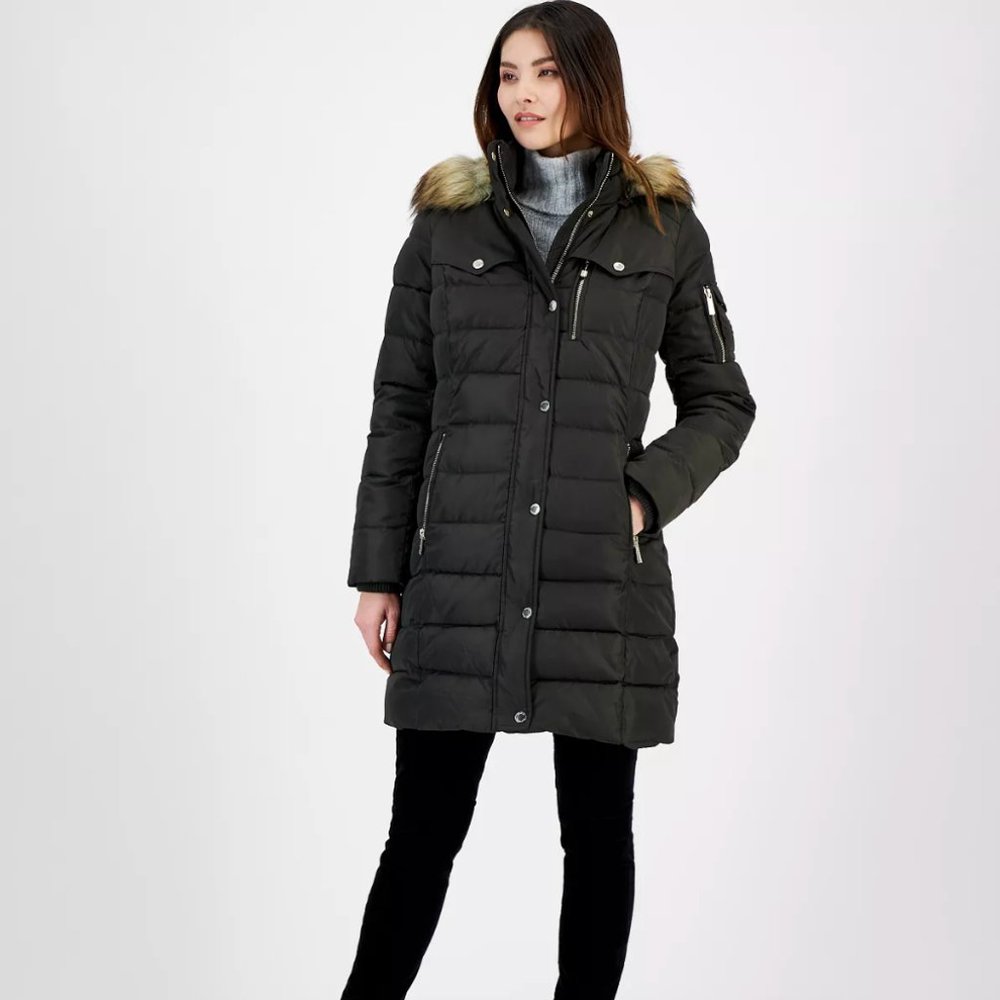 Michael Kors Women's Faux-Fur-Trim Hooded Puffer Coat